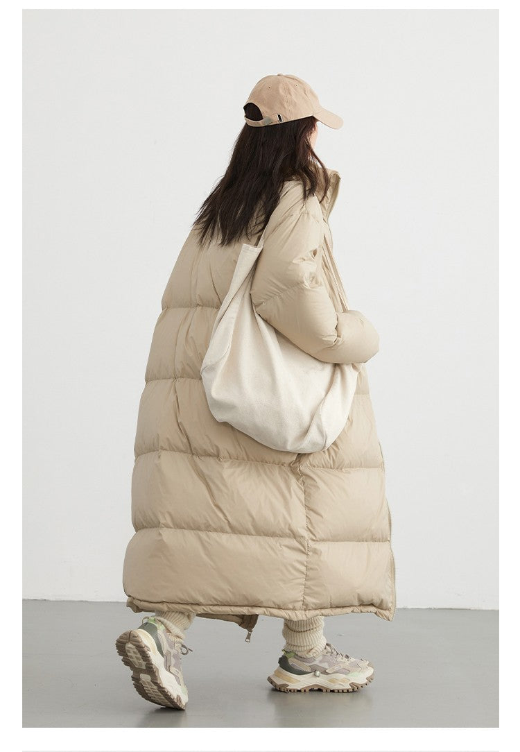 CHIC VEN Women Down Coats Loose Thick Stand-up Collar New Long Thick Down Jacket 80 White Duck Down Female Outerwear Winter 2024