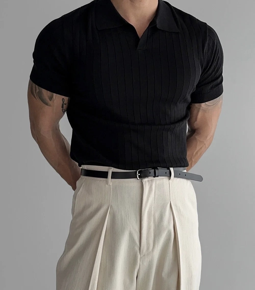 Men Slim Fit Polo Shirts Solid Stretch Sexy Collared TShirt Fashion Trendy Cotton Casual Top Summer Clothes Comfortable Stretchy