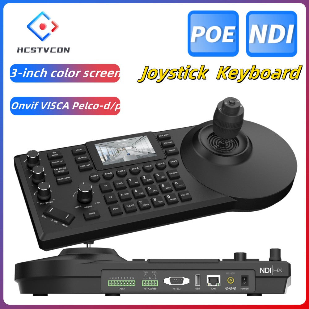 NDI 4D Joystick Keyboard 3-inch Color Screen Network Visca Pelco-D/P Protocol Rocker Console POE Camera Control Keyboard