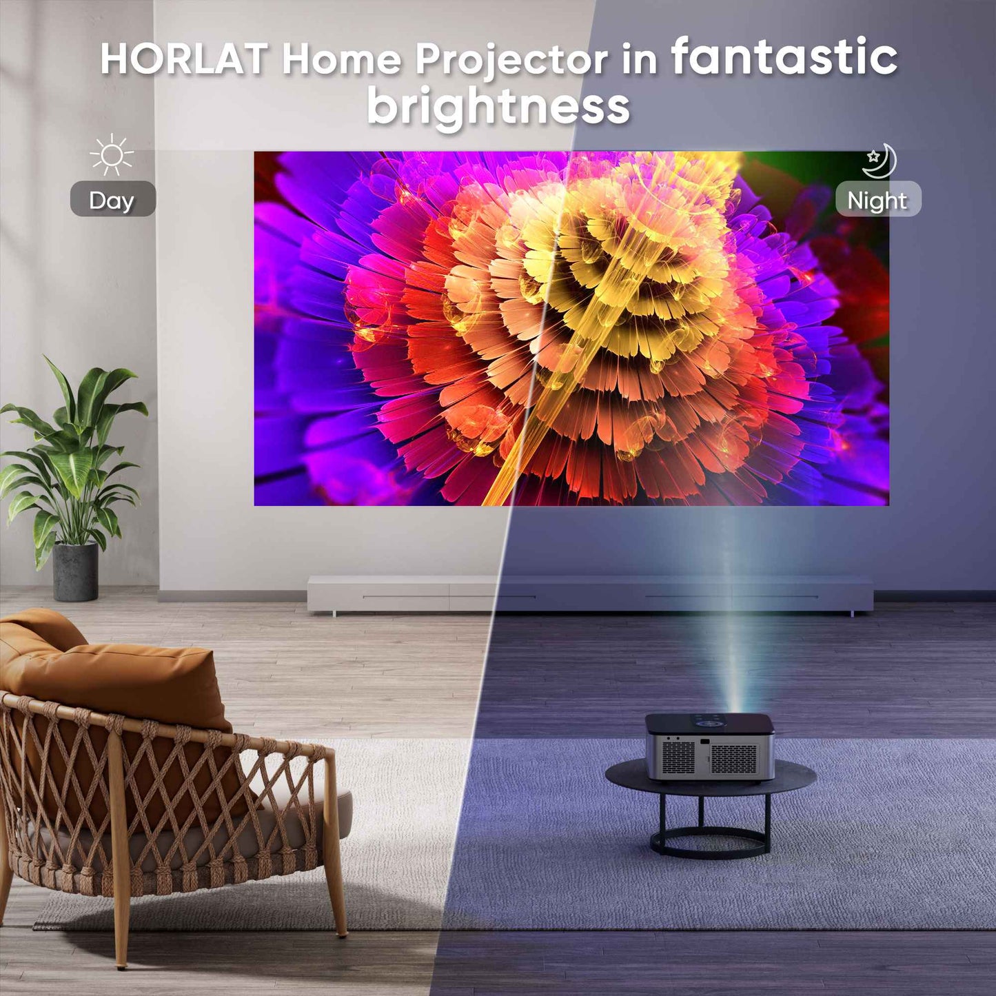 Projetor LED 4K Android HORLAT T3N 1500 Ansi Lumens Vídeo Full HD 1080P 8K Home Theater Keystone Automático WiFi 5G Portátil