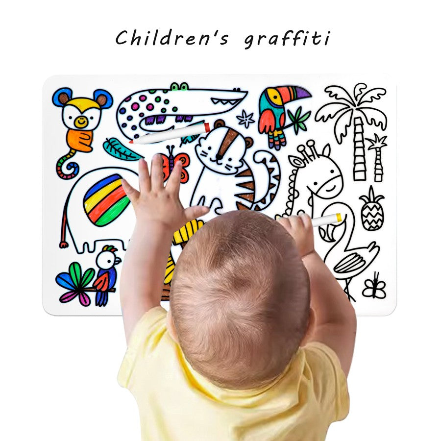 Personalized DIY Color Silicone Baby Placemats Cartoon Pattern Table Placemats Reusable Doodle Drawing Mat Baby Stuff