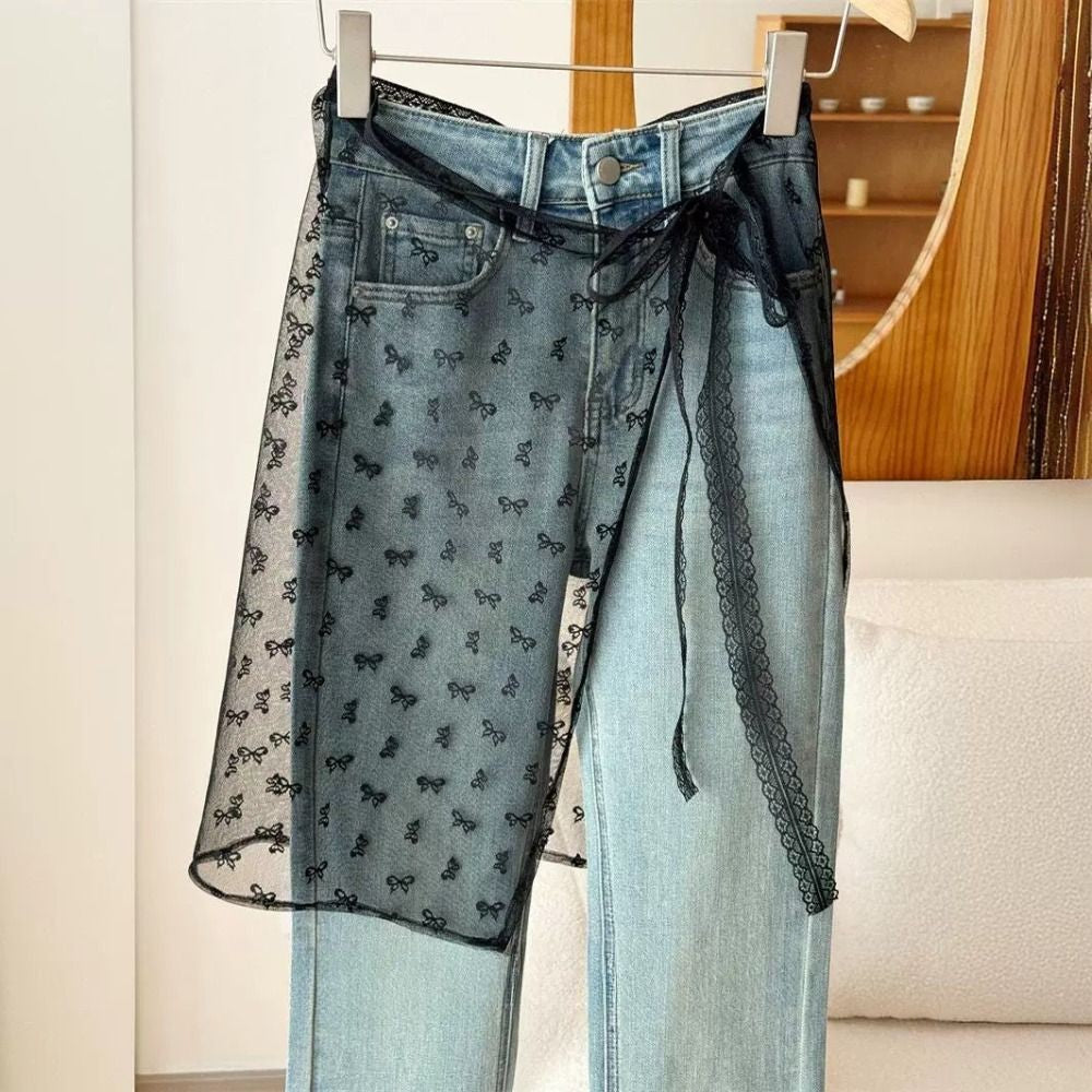 Fashion Lace Lace Layered Gauze Skirt Korean Version Unique Floral Skirt Lace Up