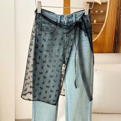 Fashion Lace Lace Layered Gauze Skirt Korean Version Unique Floral Skirt Lace Up