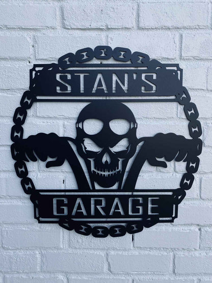 Custom Motorcycle Skull Metal Sign, Personalized Garage Sign, Motorcycle Handlebar Sign, Garage Decor, Gift for Dad Husband