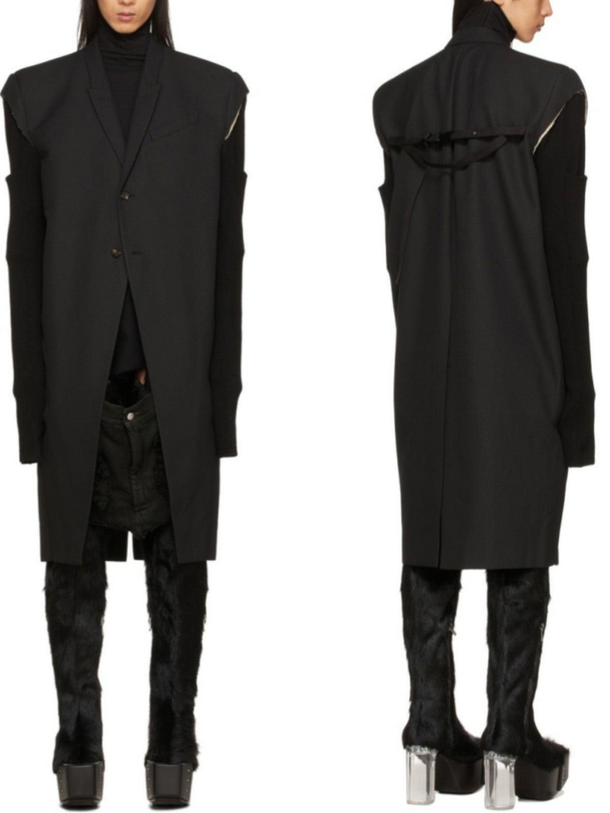 High Street Men's and Women's RO Dark Show Knitted Edge Splicing Sleeve Wide Shoulder Windbreaker Coat Medium Length Blazer Coat