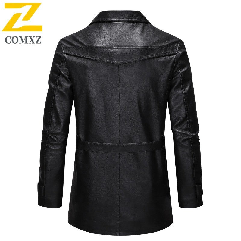 New Mid-length Men's Leather Jacket Spring and Autumn Fashion Functional Lapel PU Jacket Retro Men's Motorcycle Leather Jacket