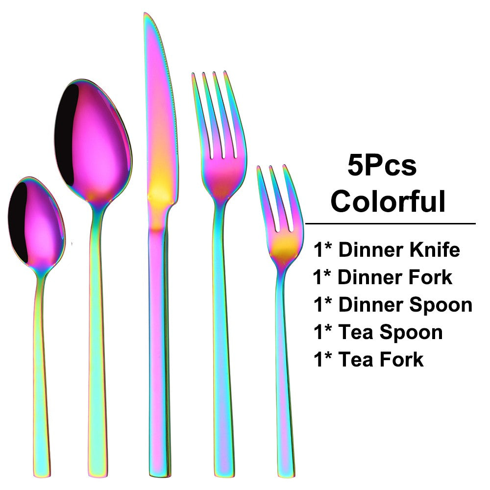 Black Cutlery Stainless Steel Western Tableware Mirror Knife Fork Spoon Dinnerware Kitchen Utensils 1/2/3/4/5 Set Flatware