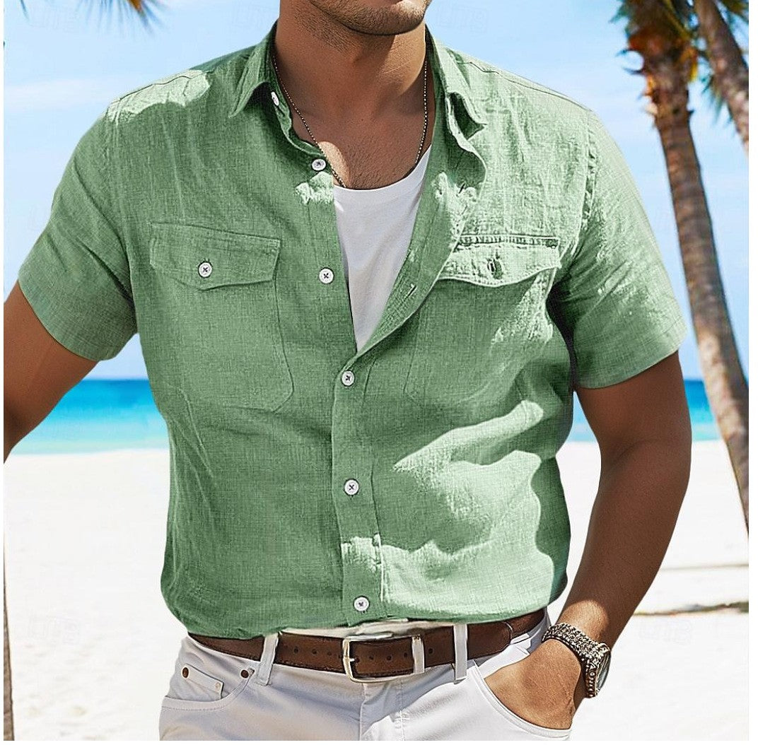 Men's Short Sleeve Cotton Shirt Men T-shirt Linen Short Sleeve Shirt Linen Shirt Men's Shirt with Short Sleeves Men T-shirt