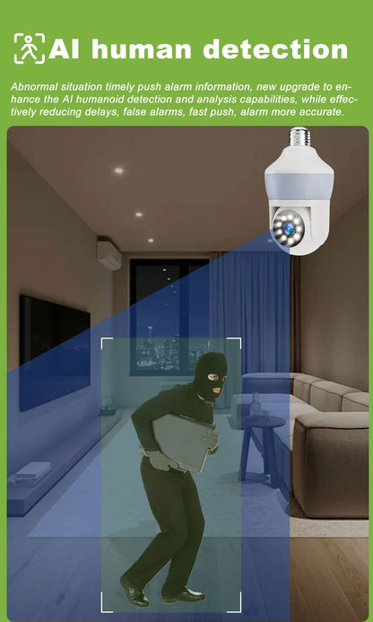 Tuya E27 Light Bulb Dual Screen WiFi Camera 5MP Indoor 5x Zoom PTZ Security Camera IR Color Night Vision Wireless Surveillance