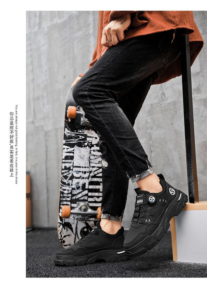 Men's boots autumn and winter new rotating shoelaces fashion casual boots youth outdoor boots anti slip soft sole workwear boots