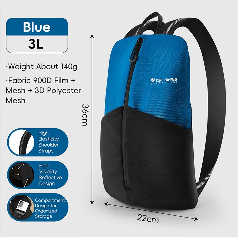 WEST BIKING Portable Lightweight Cycling Backpack Multi-Pocket Design Reflective Water Repellent Trekking Backpack Elastic Strap