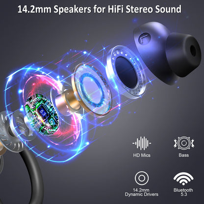 Fones de ouvido sem fio, Fones de ouvido Bluetooth 5.3 com graves estéreo, Microfone intra-auricular com cancelamento de ruído, Fones de ouvido esportivos IP7 à prova d'água, 40h de reprodução.