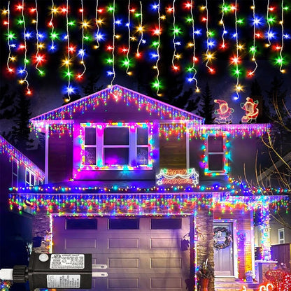 LED Christmas Icicle Curtain String Lights 20M+10M 480LED Extens 8Modes, Plug in Waterproof for Wedding Party Home Garden