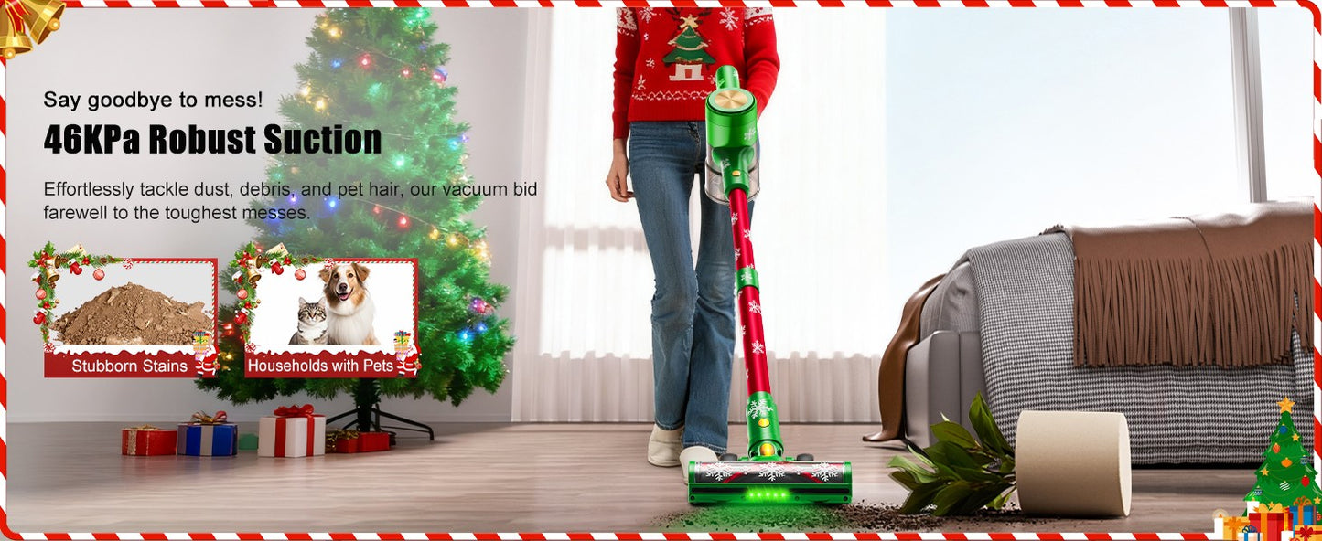 Cordless Vacuum Cleaner, 46Kpa/500W/55Mins Vacuum Cleaners for Home, Self-Standing Rechargeable Vacuum, Christmas Gifts