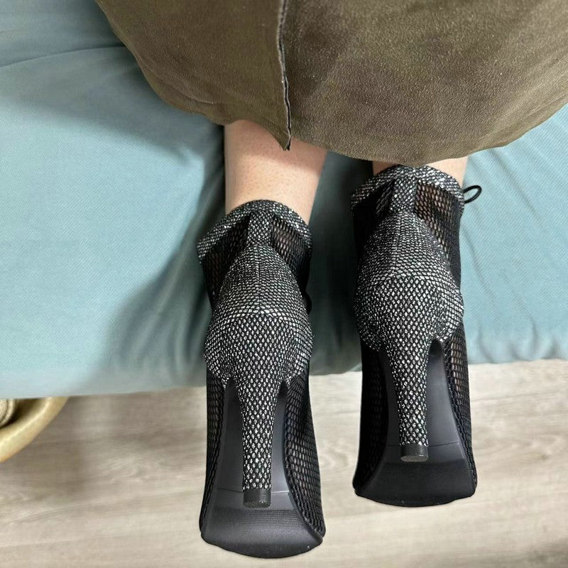 Novas Sandálias Femininas de Salto Alto Sexy Vazadas em Tela Tendência da Moda Verão Conforto Peep Toe Botas Stilettos Jazz Dance Tamanhos Grandes