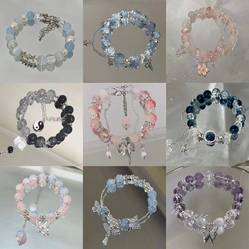 Nova pulseira de cristal com contas simples para mulheres meninas coreanas ins flor raposa pena borla pulseiras melhores amigas joias presentes 2024