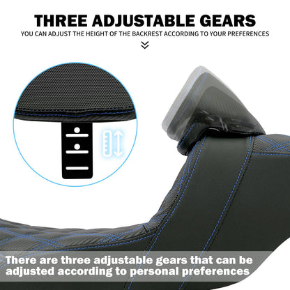 Assento 2 Lugares Moto Garupa Com Encosto Ajustável Almofada Para Harley Touring Electra Road Glide 09-23 Assento De Couro