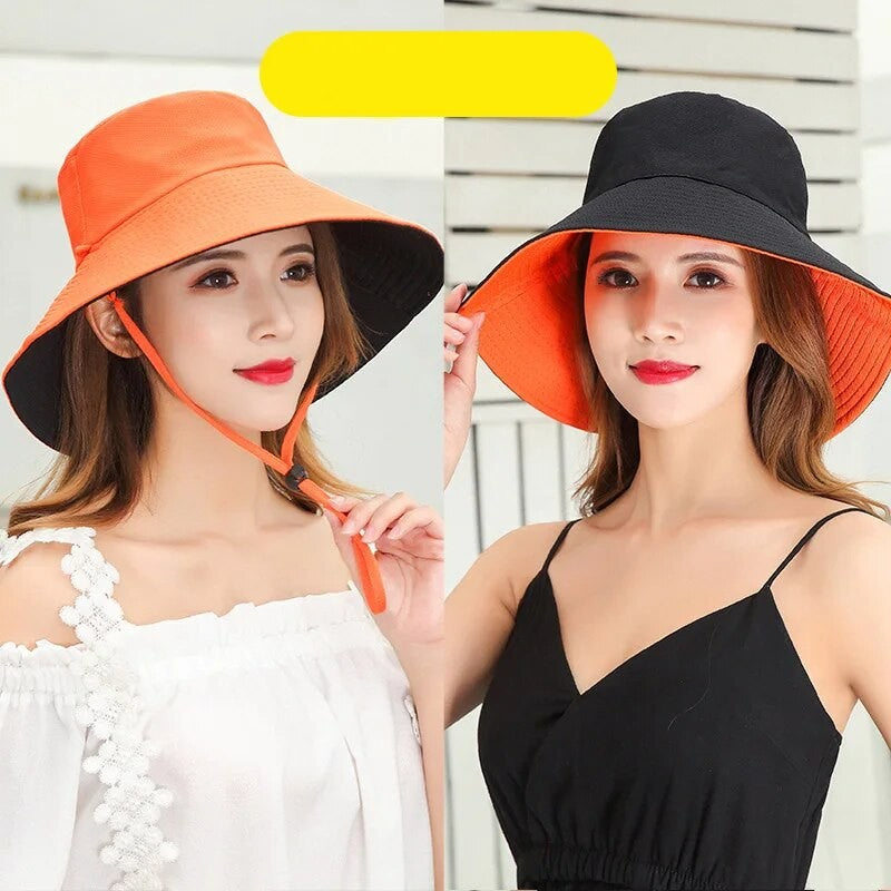 Chapéu de Pescador Feminino, Proteção Facial para o Verão, Protetor Solar, Chapéu de Sol de Aba Larga, Dupla Face e Versátil de Celebridades da Internet