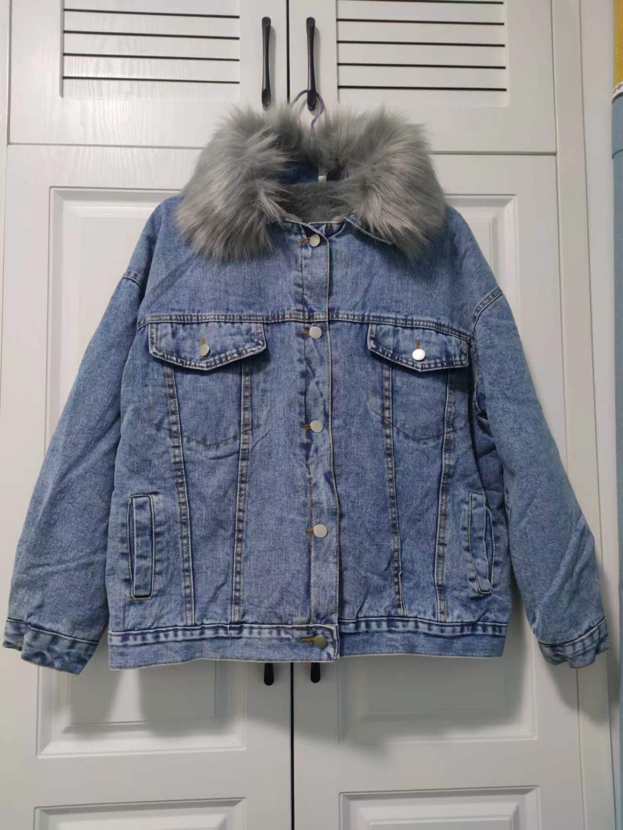 Winter Women Warm Basic Coat Big Fur Collar Denim Jacket Female Cold Motorcycle Jackets Outerwear Fleece Thick Casual Overcoat