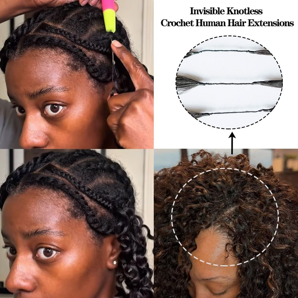 Small Spirals Curly Feather Crochet Hair Braid Human Hair Extensions Invisible Pre-Separated Knotless Pixie Curls Crochet Hair