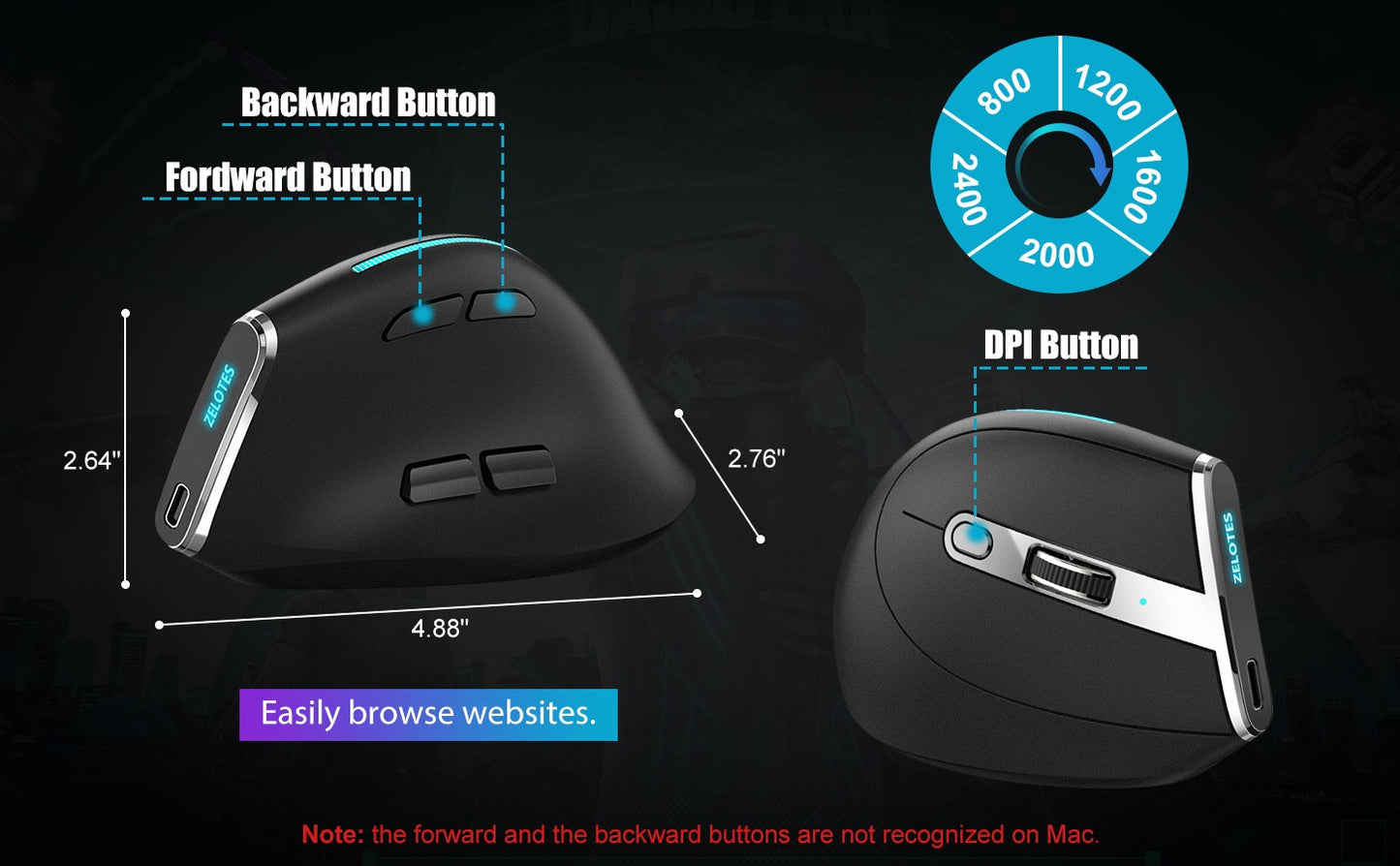 Lefon F26C Vertical Mouse Wireless Bluetooth Ergonomic Mouse with OLED Screen Optical Rechargeable Gaming Mice for PC Laptop