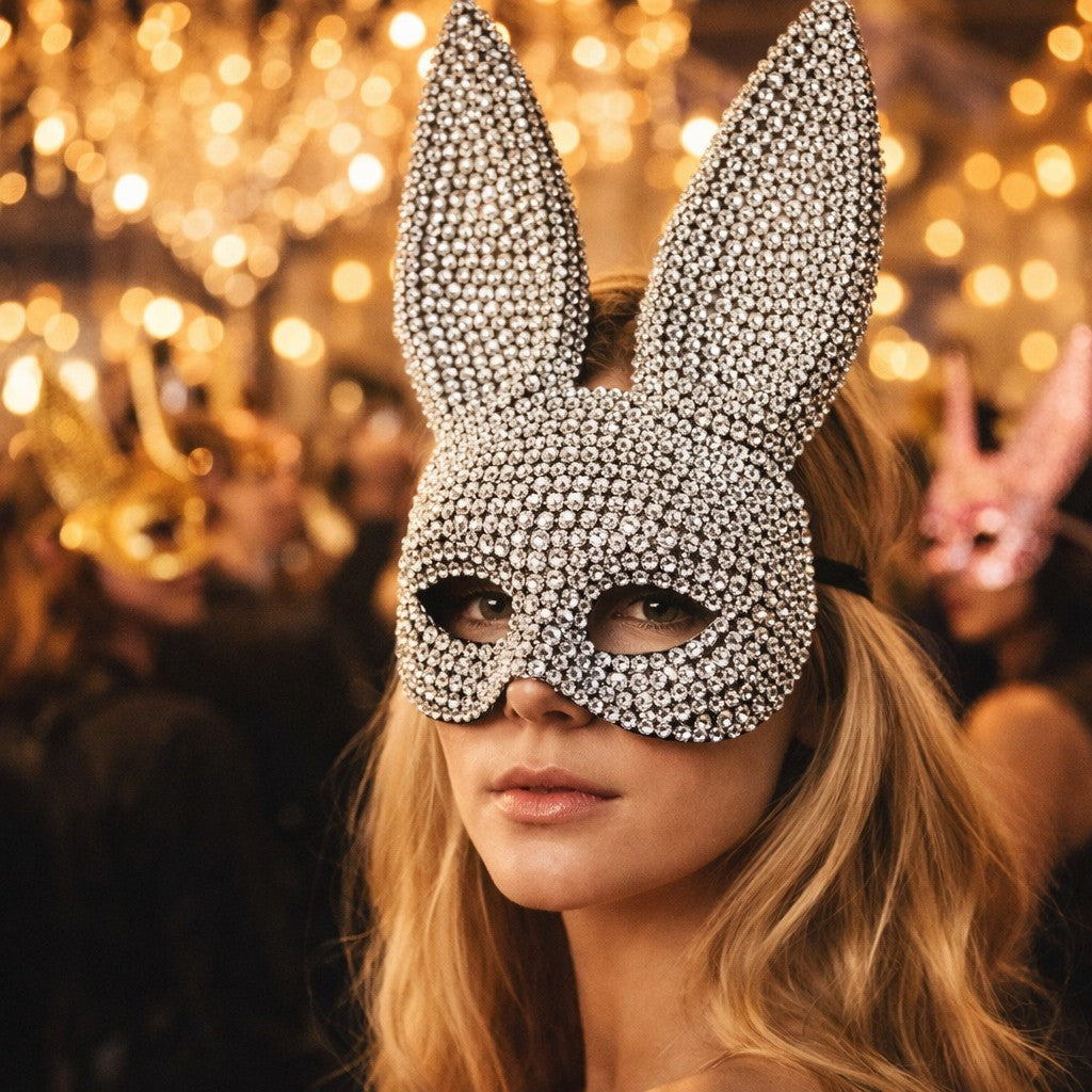 Rabbit Party Masquerade Glitter Mask for women Theater Performances Full Acrylic Rhinestone Face Mask Costume for Photo Shoots
