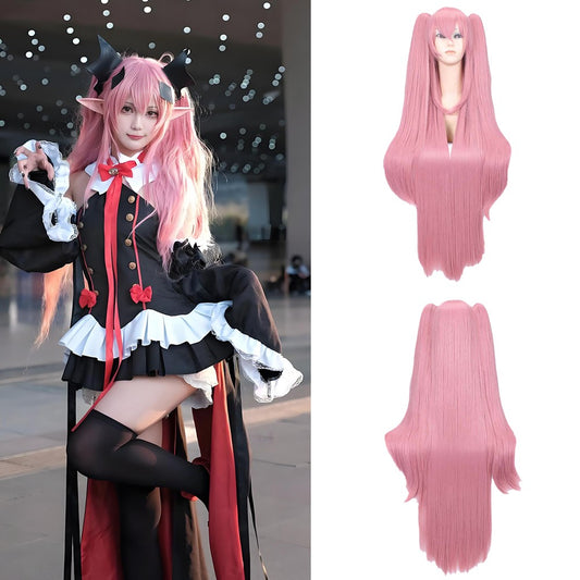 The Ending Seraphim Krul Tepes Cosplay Synthetic Hair 38-Inch Vampire Witch Halloween Theme Party Anime Wig In Cherry Pink