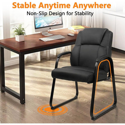 Leather Guest Chair with Padded Arm Rest for Reception Meeting Conference and Waiting Room Side Office Home