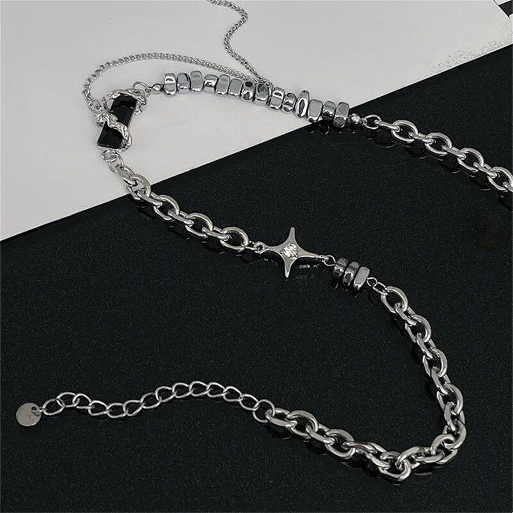 Colar de aço de titânio estrela preta para homens e mulheres, pingente de cruz moderno, colar de camisola, joias de hip hop, acessórios masculinos kpop