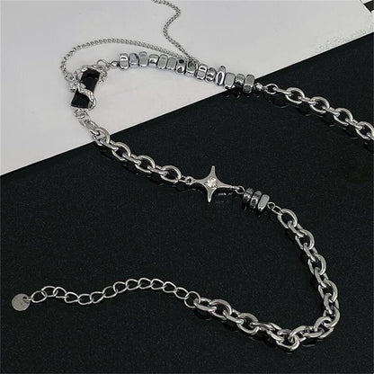 Colar de aço de titânio estrela preta para homens e mulheres, pingente de cruz moderno, colar de camisola, joias de hip hop, acessórios masculinos kpop
