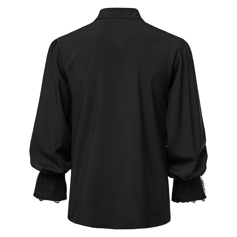 Men Steampunk Ruffle Shirt Long Sleeve Lace Cuff Medieval Victorian Halloween Costume Tops