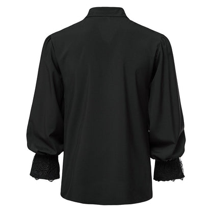 Men Steampunk Ruffle Shirt Long Sleeve Lace Cuff Medieval Victorian Halloween Costume Tops