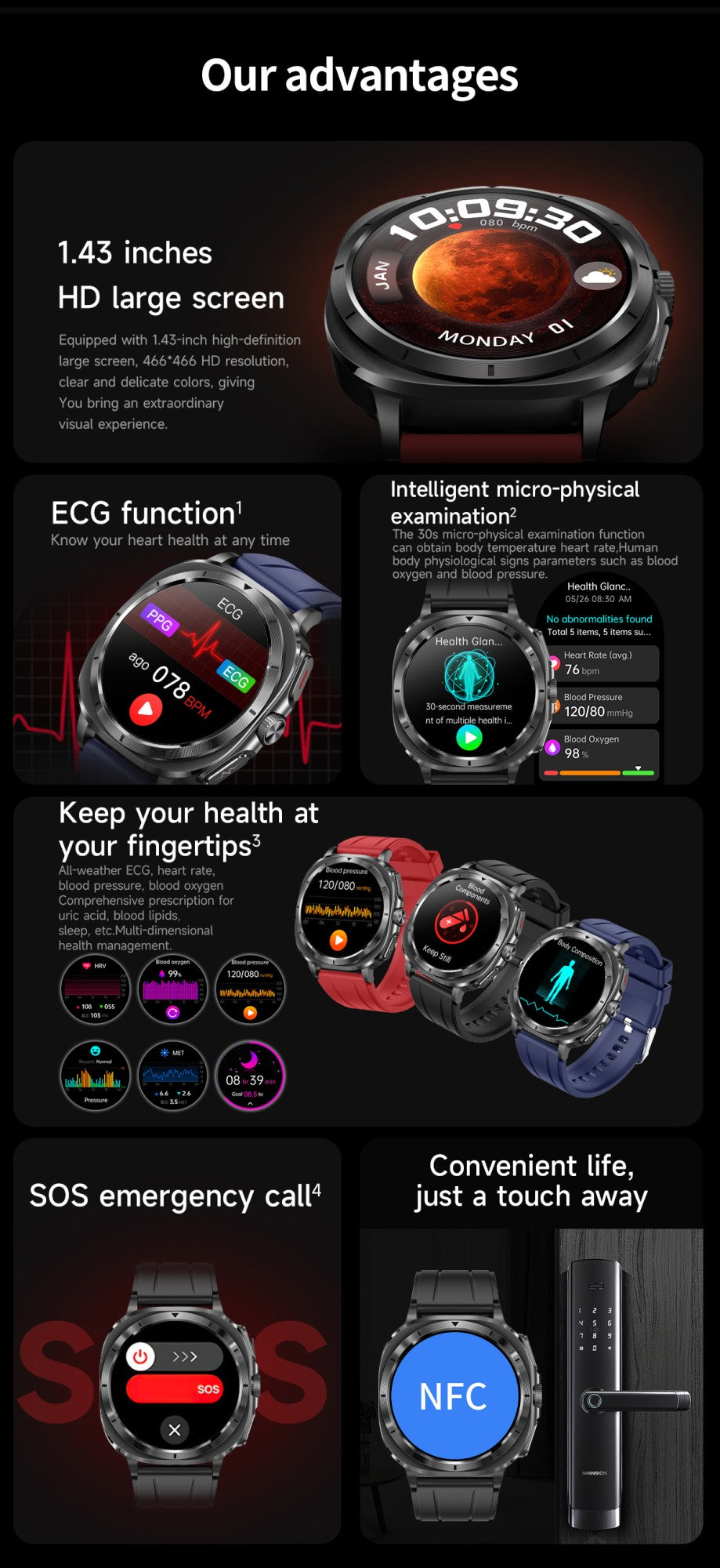 Novo Relógio de Saúde Ácido Úrico Pressão Arterial Oxigênio no Sangue Análise Corporal Gordura Corporal Smartwatch ECG+PPG Chamada Bluetooth Relógio Mulheres Homens