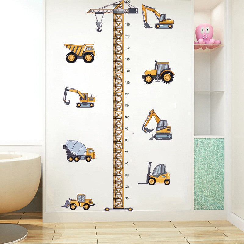 Height Stickers Construction Vehicle Tower Crane for Kids Room Kindergarten Baby Measuring Height Ruler Wall Stickers Boys Gift
