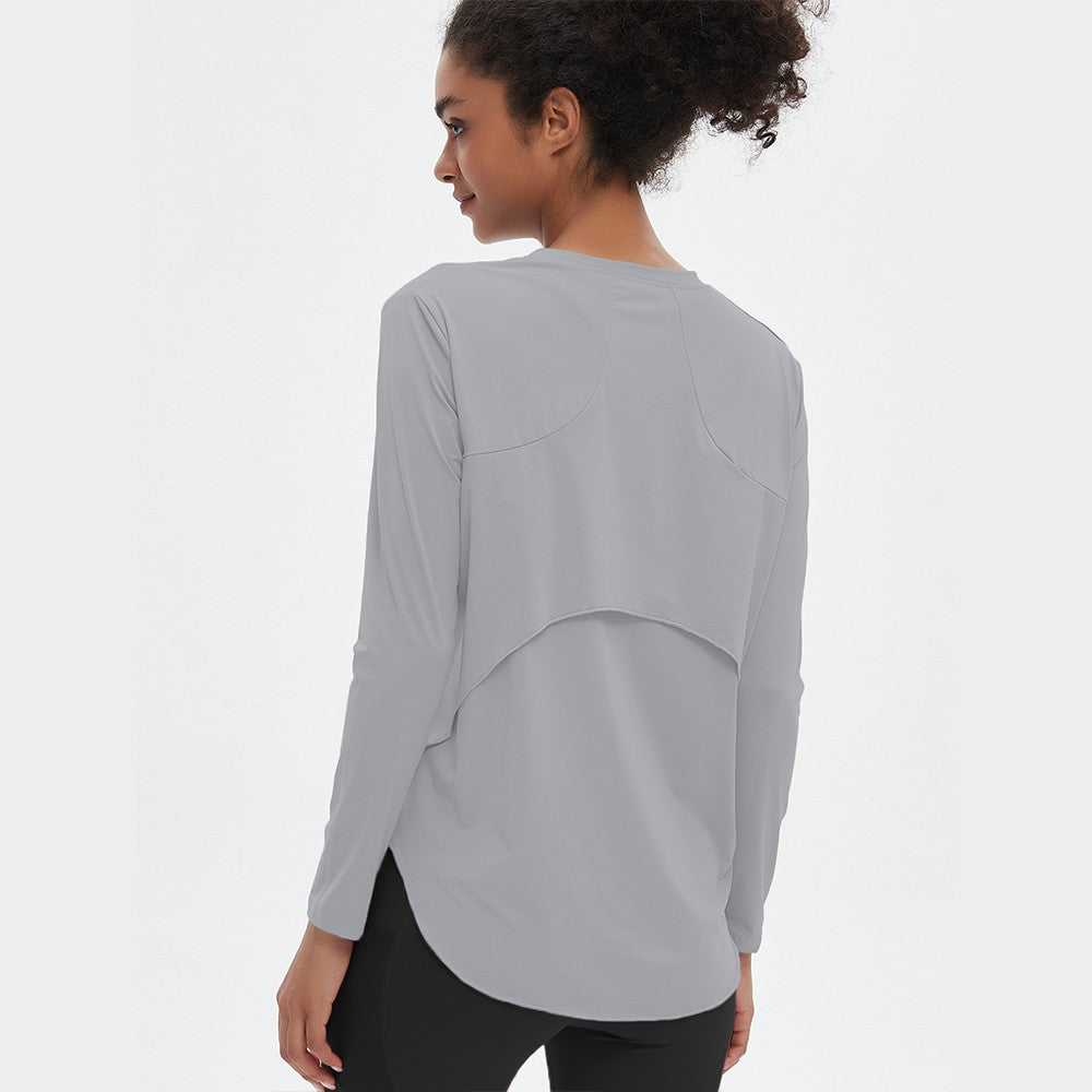 Quick drying Ice Silk Yoga Hoodie Round Neck Loose Breathable Coat Versatile Sports Long Sleeve T-shirt