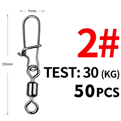 MEREDITH 50 PEÇAS Acessórios para Pesca de Lucio Conector Giratório de Rolamento Pino de Aço Inoxidável Snap Anzóis Isca Giradores Equipamento de Pesca