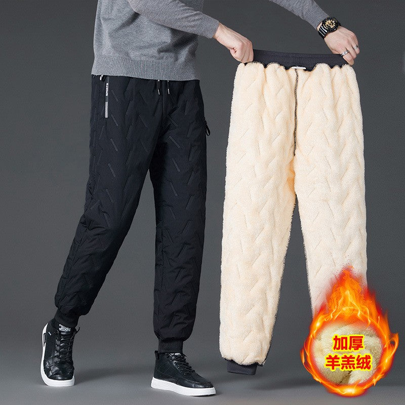 Calça Casual com Cordão Elástico na Cintura Moletom Esportivo Calça Folgada de Inverno Masculina Roupas Masculinas Quentes à Prova de Vento Y2k?
