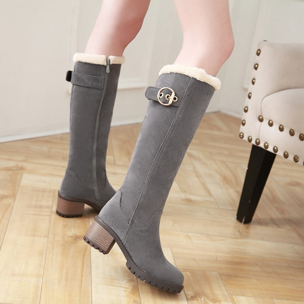 Women's Winter Warm Long Boots 2022 New Fashion Flock Knee-High Boots Exquisit College Style Plush Thick Soled Zip Female Shoes