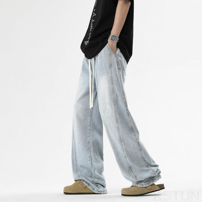 KSTUN Light Blue Jeans Men Straight Loose Mens Baggy Pants Elastic Wasit Wide Leg Jeans Vintage Washed Large Size Spring 2026