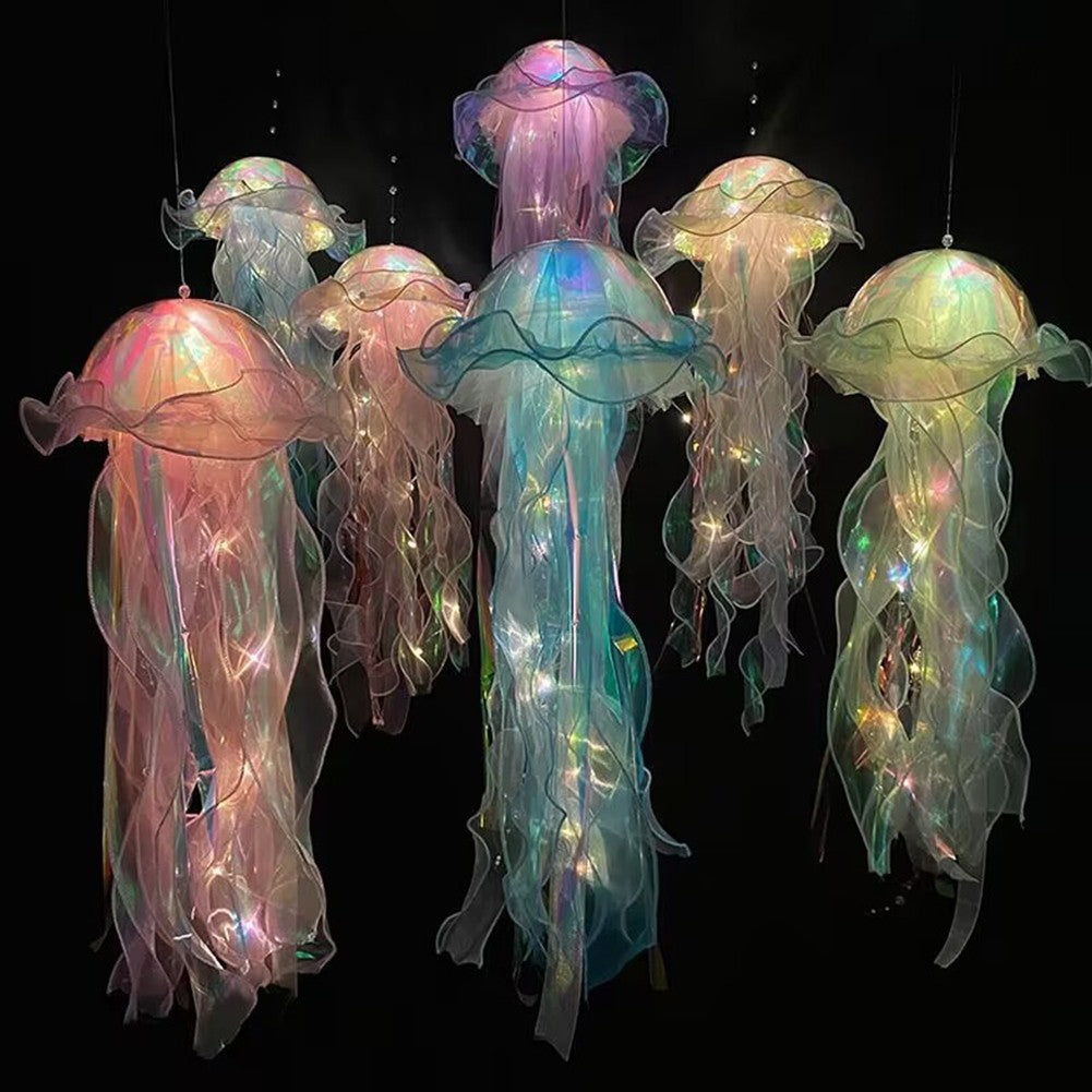 Jellyfish Bedroom Light Lamp Button Battery Hanging Ceiling Lantern with Ribbon&Bead LED Bulbs for Children Bedroom