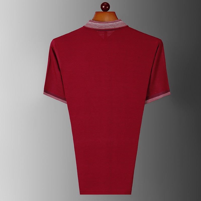 Summer men's short sleeved pure cotton lapel T-shirt polo shirt, middle-aged and elderly loose casual striped T-shirt