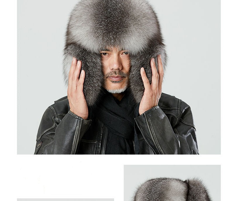 Real Fur 100% Fox Skin Russian Businessmen Pilot Bombers Full Mao Men's hat Ushanka Winter Ear Guard Hat Raccoon Fur Beanie hat