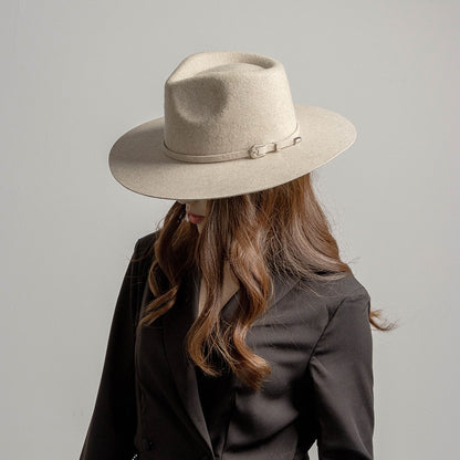Chapéu Fedora de Feltro 100% Lã Australiana com cinto de feltro e aba larga de design moderno