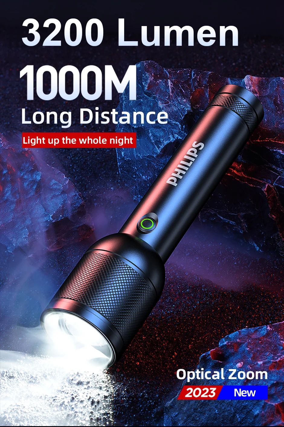 2025 New Philips SFL8168 3200 Lumen LED Flashlight 1000m Portable Powerful Bright Flashlights Camping Lamp for Outdoor Hiking