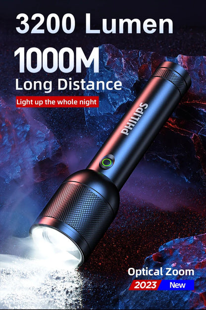 2025 New Philips SFL8168 3200 Lumen LED Flashlight 1000m Portable Powerful Bright Flashlights Camping Lamp for Outdoor Hiking