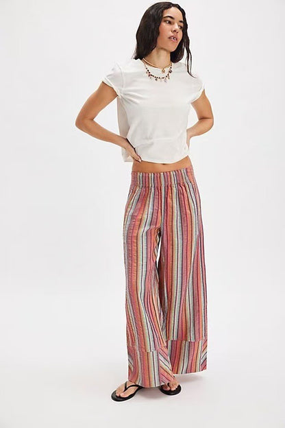 Fashion Printed Striped Wide-leg Long Pants Women's New Spring Autumn Loose Casual High-waisted Slimming Beach Long Pants Female