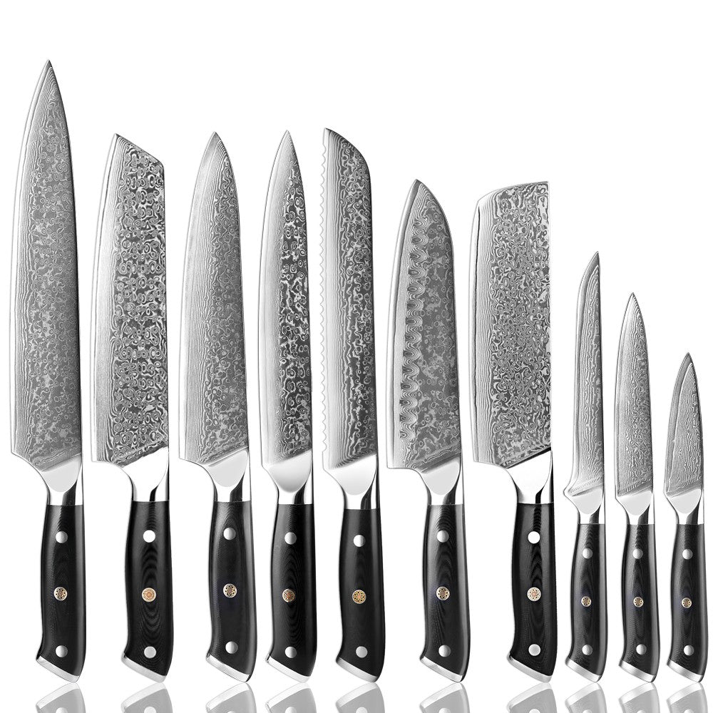1-9 PCS Chef Knife Set Damascus Steel Kitchen Knives Razor Sharp Cleaver,Paring,Bread,Boning,Chef Special Knife With G10 Handle