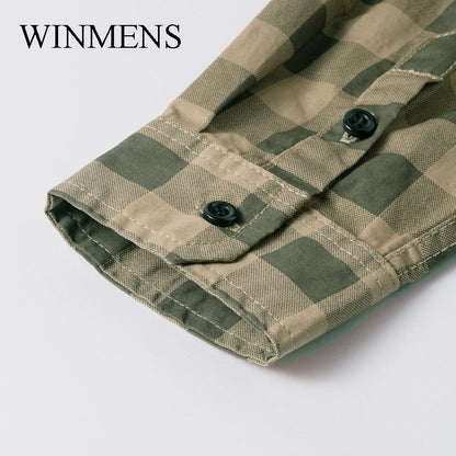 Men's Checked Shirt 2025 Autumn Winter Long Sleeve Quality Cotton Casual Basic Tops Turn-down Collar Relaxed Cargo Shirts