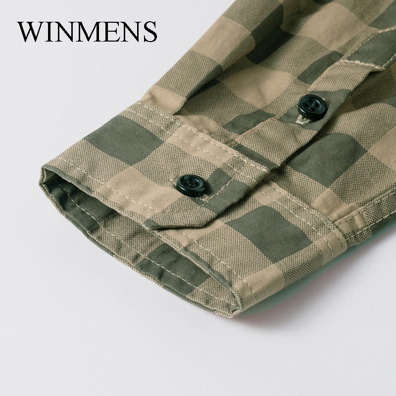 Men's Checked Shirt 2025 Autumn Winter Long Sleeve Quality Cotton Casual Basic Tops Turn-down Collar Relaxed Cargo Shirts