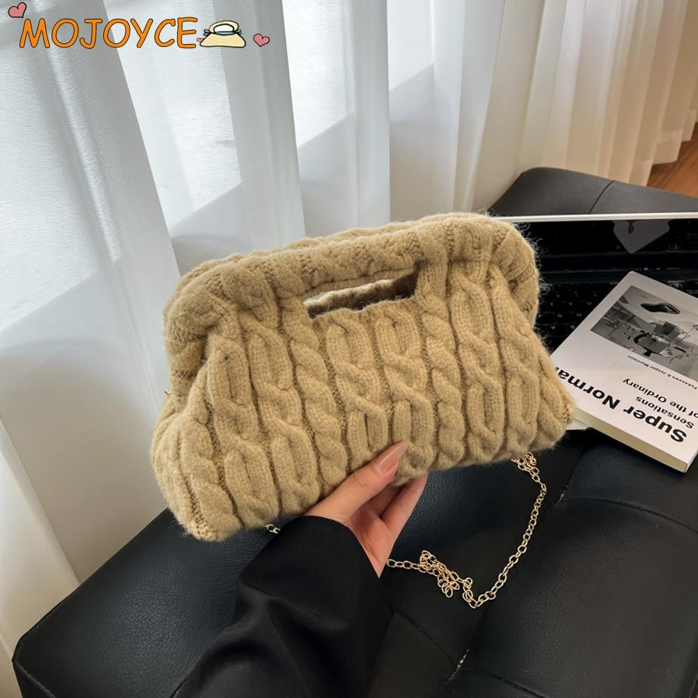 Women Knitting Chain Shoulder Bags Trend Crochet Clutch Purse Plush Cloud Handbags Autumn Winter Travel Daily Crossbody Bags